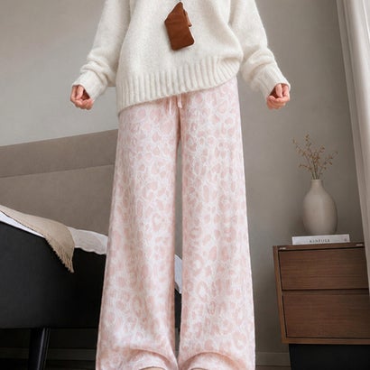 ミニミニストア miniministore レオパード柄裏起毛ワイドイージーパンツ冬 （ピンク*裏起毛なし）｜詳細画像