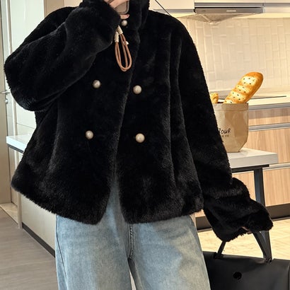 ミニミニストア miniministore ダブルボタンファージャケットブルゾン冬服 （ブラック）｜詳細画像