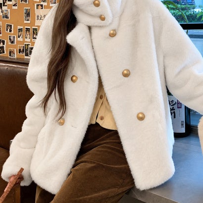 ミニミニストア miniministore ダブルボタンファージャケットブルゾン冬服 （ブラック）｜詳細画像