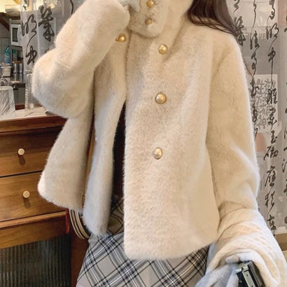 ミニミニストア miniministore ダブルボタンファージャケットブルゾン冬服 （ブラック）｜詳細画像