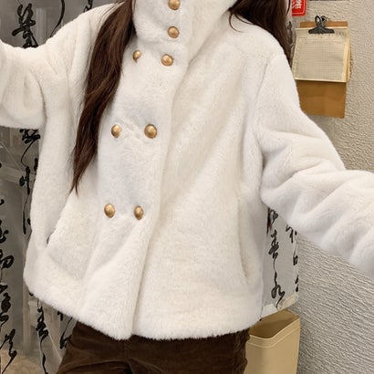 ミニミニストア miniministore ダブルボタンファージャケットブルゾン冬服 （ホワイト）｜詳細画像