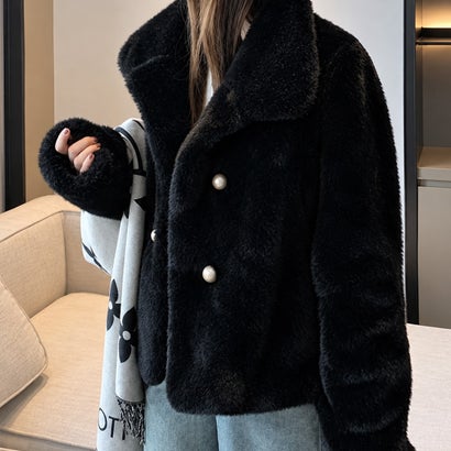 ミニミニストア miniministore ダブルボタンファージャケットブルゾン冬服 （ホワイト）｜詳細画像