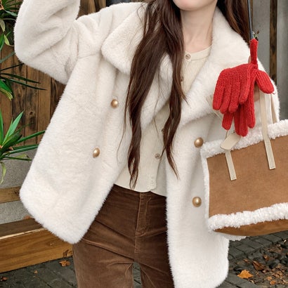ミニミニストア miniministore ダブルボタンファージャケットブルゾン冬服 （ベージュ）｜詳細画像
