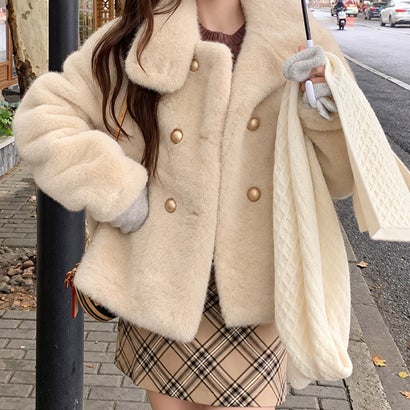 ミニミニストア miniministore ダブルボタンファージャケットブルゾン冬服 （ベージュ）｜詳細画像
