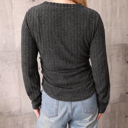リブニットトップスサイドギャザートップス （マスタード）｜詳細画像