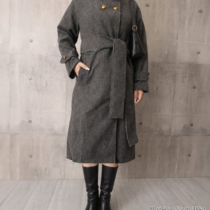 ミニミニストア miniministore スタンドカラー ロングコートウールライク （ブラック）｜詳細画像