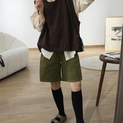 コーデュロイタックワイドハーフパンツ秋冬 （ブラック系2（裏起毛なし））｜詳細画像