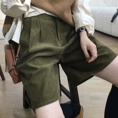 コーデュロイタックワイドハーフパンツ秋冬 （ブラック系2（裏起毛なし））｜詳細画像