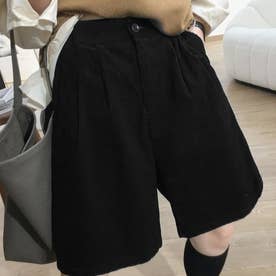 コーデュロイタックワイドハーフパンツ秋冬 （ブラック系2（裏起毛なし））