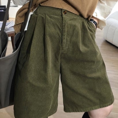 コーデュロイタックワイドハーフパンツ秋冬 （ブラック系1（裏起毛あり））｜詳細画像