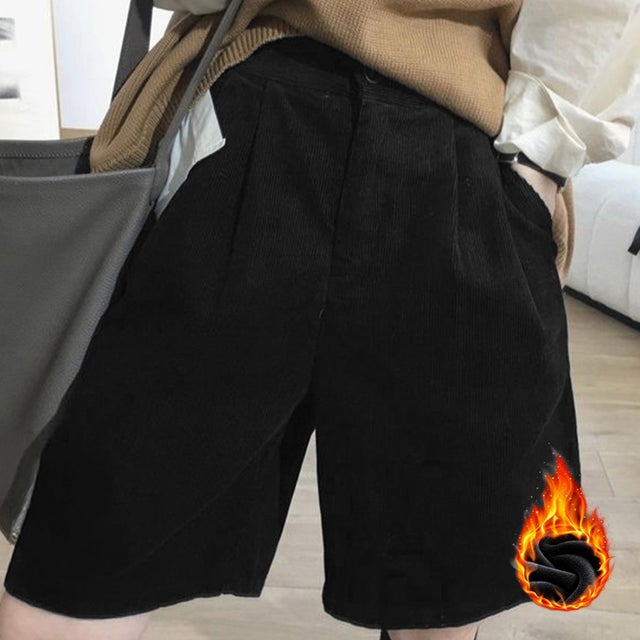 コーデュロイタックワイドハーフパンツ秋冬 （ブラック系1（裏起毛あり））
