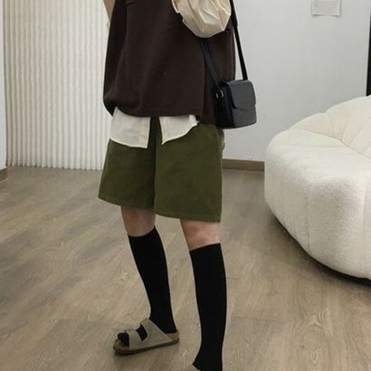 コーデュロイタックワイドハーフパンツ秋冬 （カーキ系2（裏起毛なし））｜詳細画像