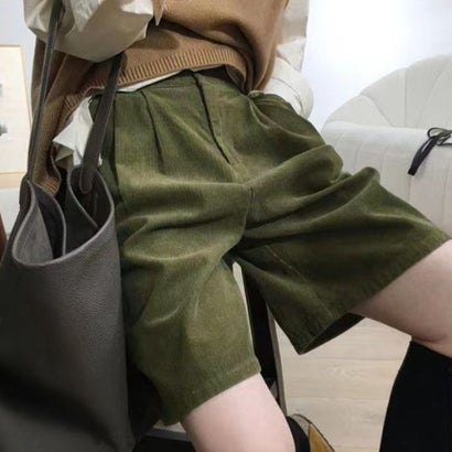 コーデュロイタックワイドハーフパンツ秋冬 （カーキ系2（裏起毛なし））｜詳細画像