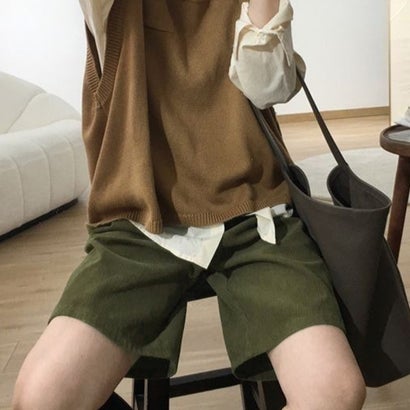 コーデュロイタックワイドハーフパンツ秋冬 （カーキ系2（裏起毛なし））｜詳細画像