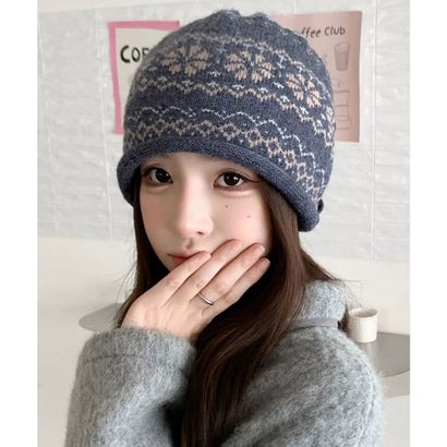 ノルディック柄ニット帽秋冬ニットキャップ （ブラウン）｜詳細画像
