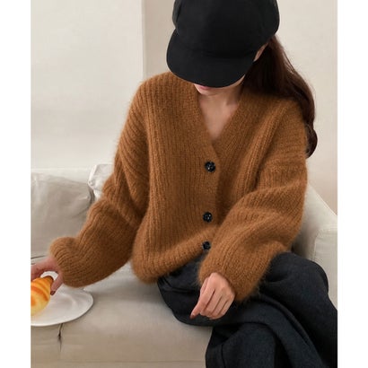ミニミニストア miniministore シャギーニットショートカーディガン韓国風 （キャメル）｜詳細画像