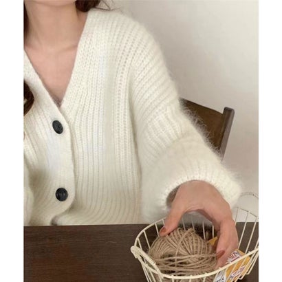 シャギーニットショートカーディガン韓国風 （ブルー）｜詳細画像