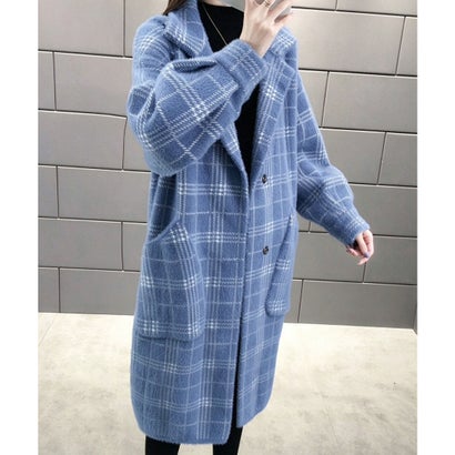 ミニミニストア miniministore チェック柄シャギーロングチェスターコート （キャメル）｜詳細画像