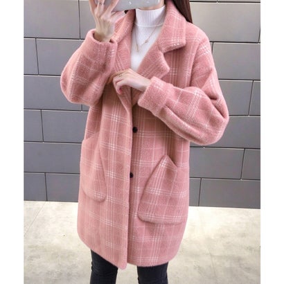 ミニミニストア miniministore チェック柄シャギーロングチェスターコート （キャメル）｜詳細画像