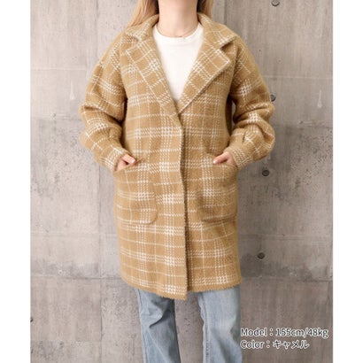 ミニミニストア miniministore チェック柄シャギーロングチェスターコート （キャメル）｜詳細画像