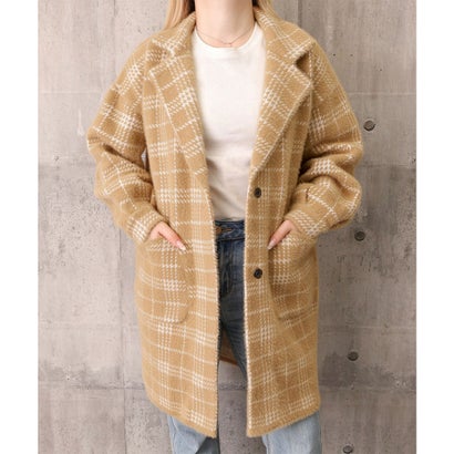 ミニミニストア miniministore チェック柄シャギーロングチェスターコート （キャメル）｜詳細画像