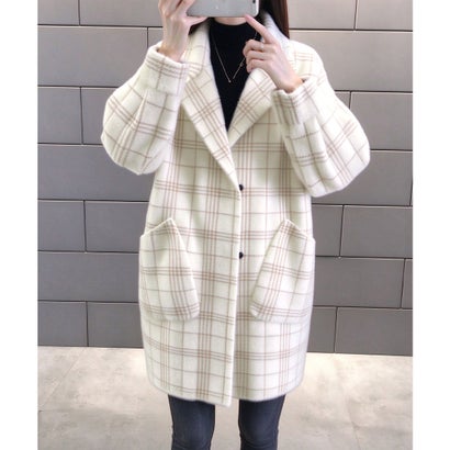 ミニミニストア miniministore チェック柄シャギーロングチェスターコート （キャメル）｜詳細画像