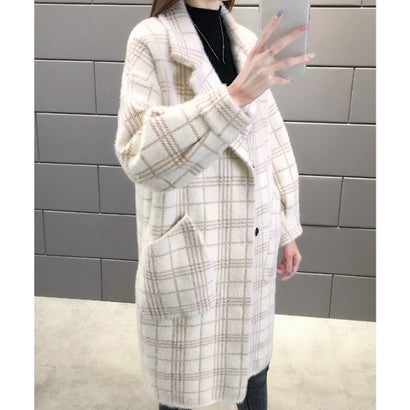 ミニミニストア miniministore チェック柄シャギーロングチェスターコート （キャメル）｜詳細画像