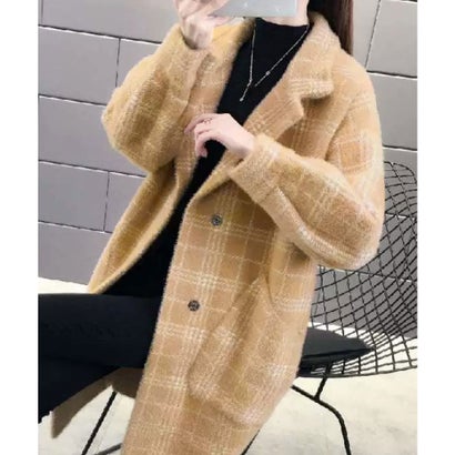 ミニミニストア miniministore チェック柄シャギーロングチェスターコート （アイボリー）｜詳細画像