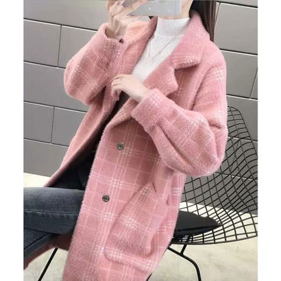 ミニミニストア miniministore チェック柄シャギーロングチェスターコート （アイボリー）｜詳細画像