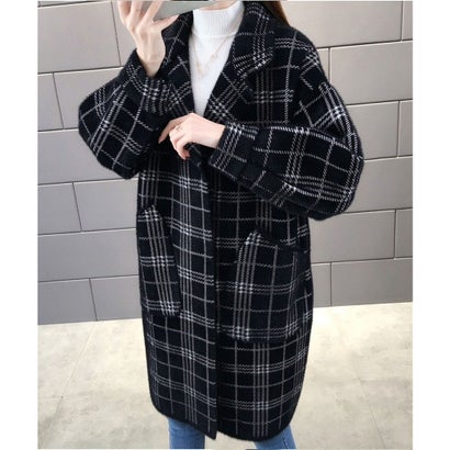ミニミニストア miniministore チェック柄シャギーロングチェスターコート （ブラック）｜詳細画像
