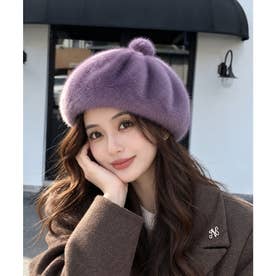 もこもこフェイクファーベレー帽 秋冬帽子 （パープル）