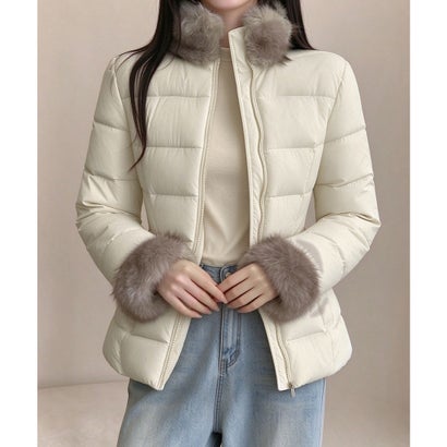 ファー襟中綿アウターエコダウンジャケット （ブラウン）｜詳細画像