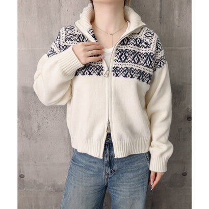 ミニミニストア miniministore ノルディック柄ダブルジップニットブルゾン （グレー）｜詳細画像