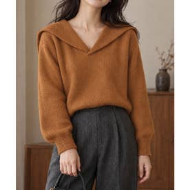 ビッグカラーVネックニットプルオーバー冬 （キャメル）