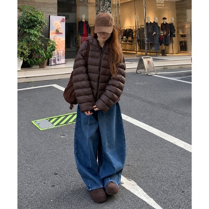 フード付き中綿ジャケットダブルジップ防寒 （グレイッシュベージュ）｜詳細画像