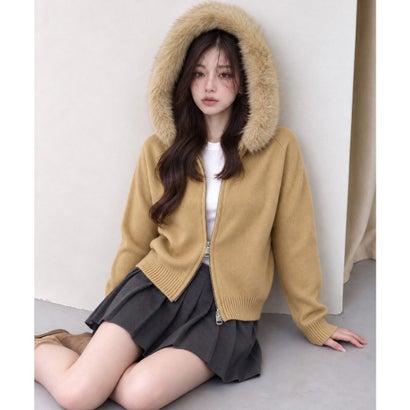 ダブルジップニットパーカーショート丈秋冬 （グレー）｜詳細画像