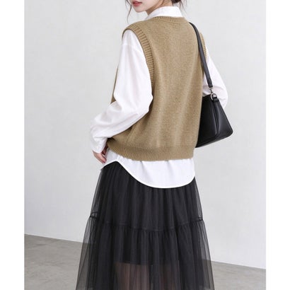 カラフルボタンニットベスト前開きチョッキ （ワインレッド）｜詳細画像