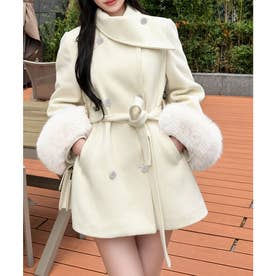 袖ファーショートコートきれいめアウター冬 （アイボリー）