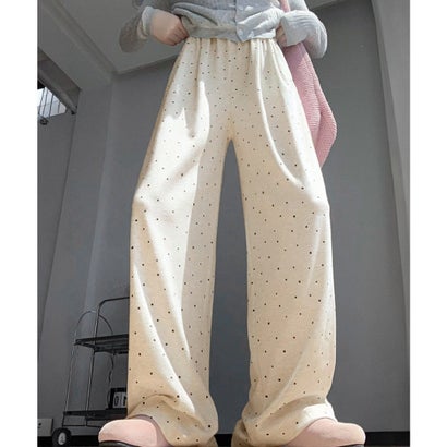 裏起毛ドット柄ワイドスウェットパンツ秋冬 （ベージュ）｜詳細画像