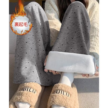裏起毛ドット柄ワイドスウェットパンツ秋冬 （ブラック）｜詳細画像