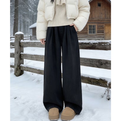 裏起毛ノーマル2タイプ ワイドパンツ美脚 （アイボリー*裏起毛あり）｜詳細画像