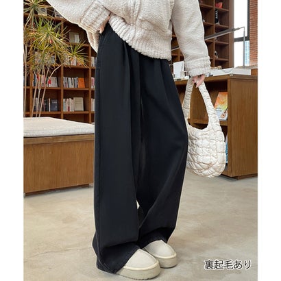 裏起毛ノーマル2タイプ ワイドパンツ美脚 （ブラック*裏起毛あり）｜詳細画像