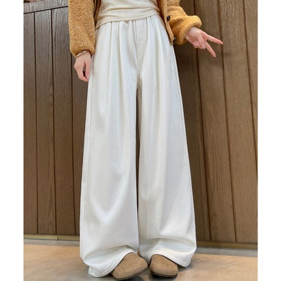 裏起毛ノーマル2タイプ ワイドパンツ美脚 （サックスブルー*裏起毛あり）｜詳細画像