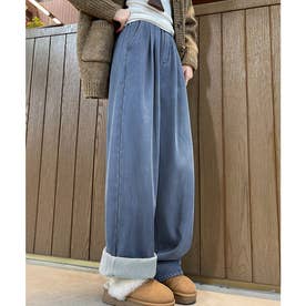 裏起毛ノーマル2タイプ ワイドパンツ美脚 （サックスブルー*裏起毛あり）