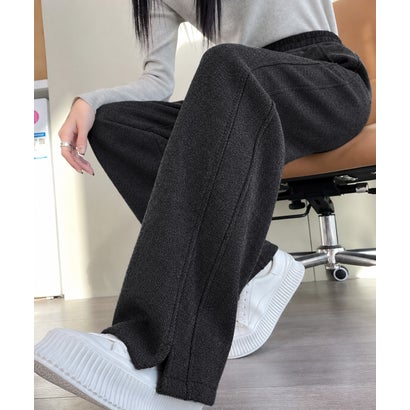 ヘリンボーン柄ストレートパンツ裾スリット （チャコールグレー）｜詳細画像