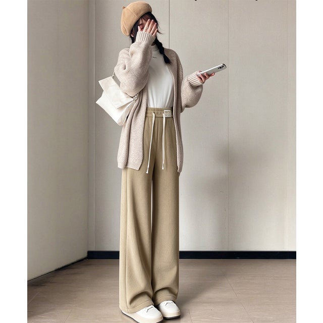 裏起毛パンツレディース裏ボアワイドパンツ （ベージュ）
