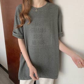 立体ロゴtシャツ 韓国チュニックロンT