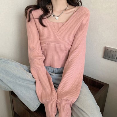 ニットトップス レイヤード風 韓国風｜詳細画像