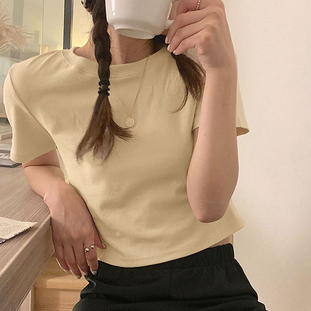 ショート丈tシャツ へそ出し 8色 夏