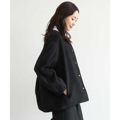コクーンシルエットノーカラーブルゾン （ブラック）｜詳細画像